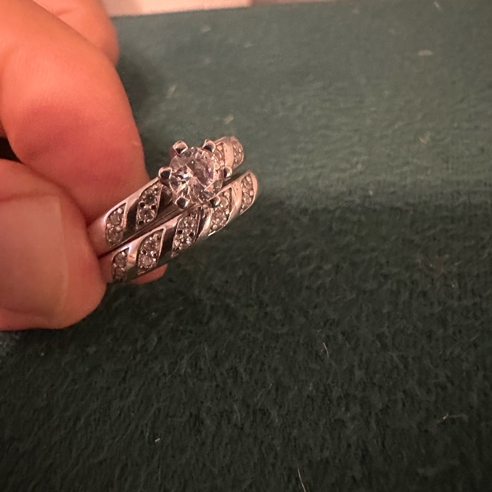 Elegant Silver Diamond Ring Set